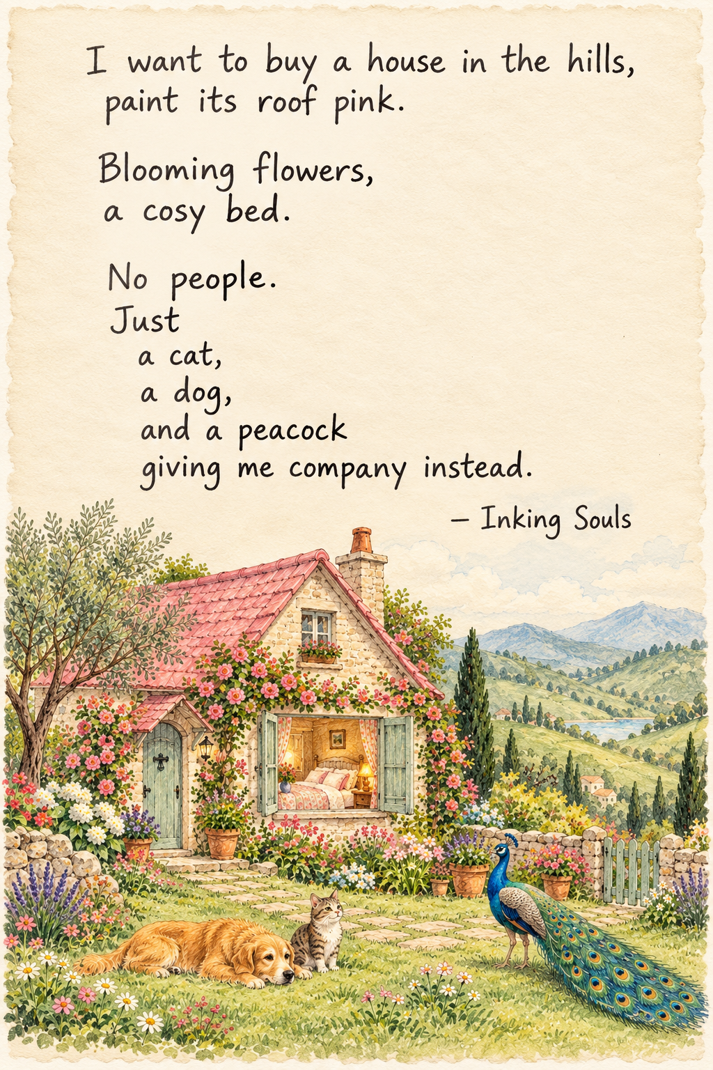 A House in the Hills — illustrated poetry card by Inking Souls